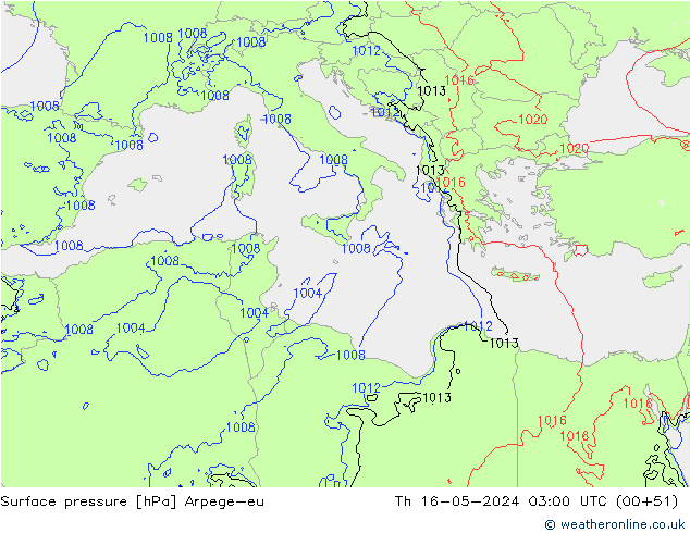 Surface pressure Arpege-eu Th 16.05.2024 03 UTC