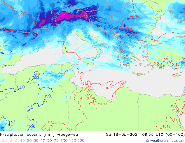 Precipitation accum. Arpege-eu сб 18.05.2024 06 UTC