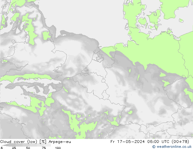 Cloud cover (low) Arpege-eu Fr 17.05.2024 06 UTC