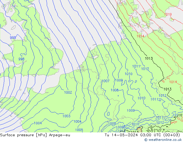 地面气压 Arpege-eu 星期二 14.05.2024 03 UTC