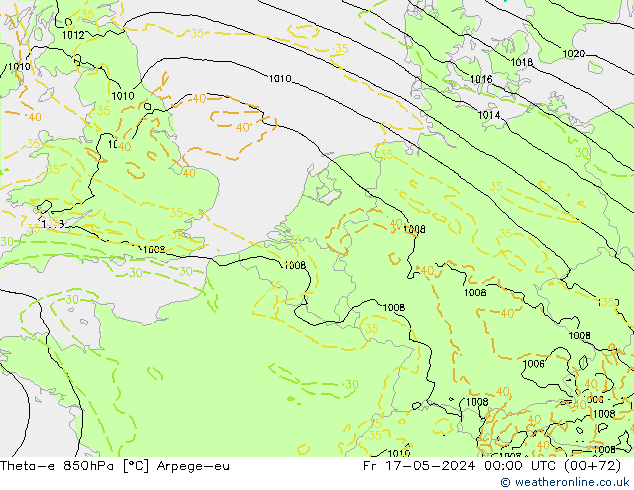Theta-e 850hPa Arpege-eu Fr 17.05.2024 00 UTC
