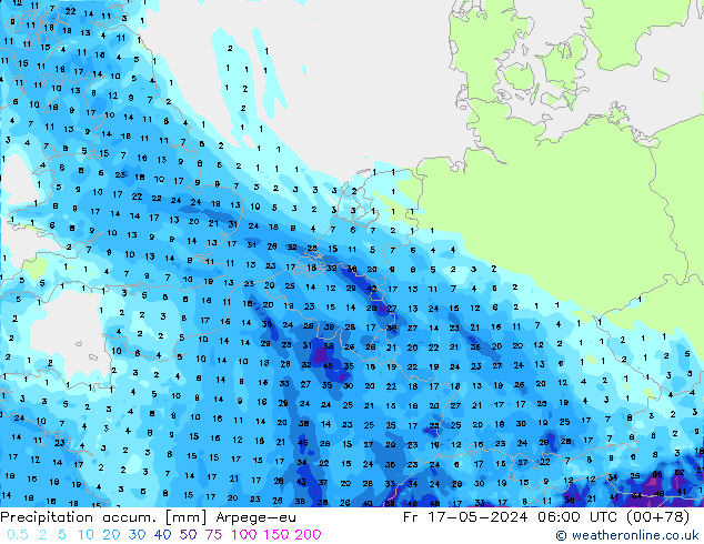 Precipitation accum. Arpege-eu pt. 17.05.2024 06 UTC