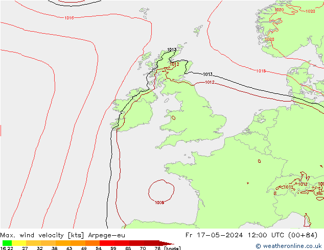 Max. wind velocity Arpege-eu Sex 17.05.2024 12 UTC