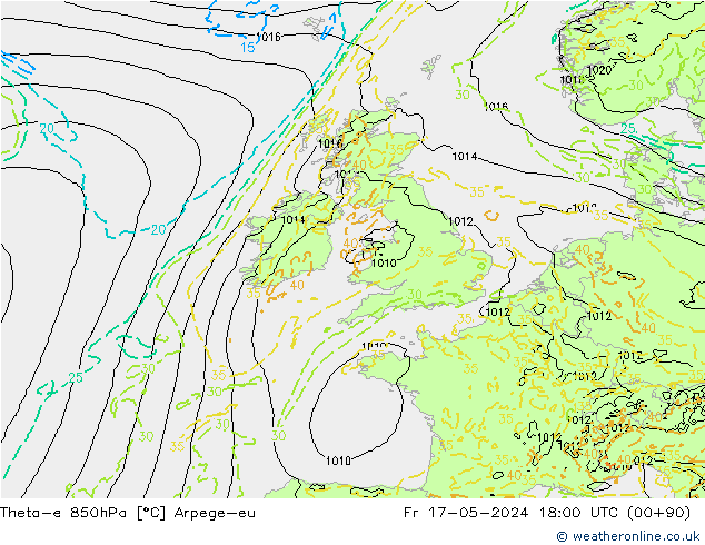 Theta-e 850hPa Arpege-eu Fr 17.05.2024 18 UTC