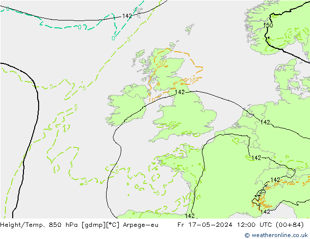 Height/Temp. 850 hPa Arpege-eu ven 17.05.2024 12 UTC