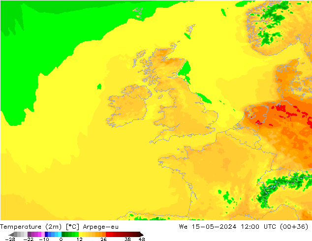 Temperatura (2m) Arpege-eu Qua 15.05.2024 12 UTC