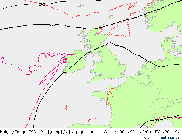 Height/Temp. 700 hPa Arpege-eu Sa 18.05.2024 06 UTC