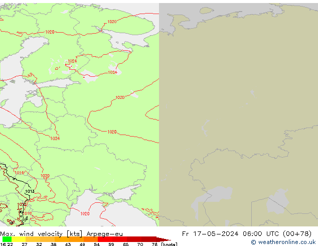 Maks. Rüzgar Hızı Arpege-eu Cu 17.05.2024 06 UTC