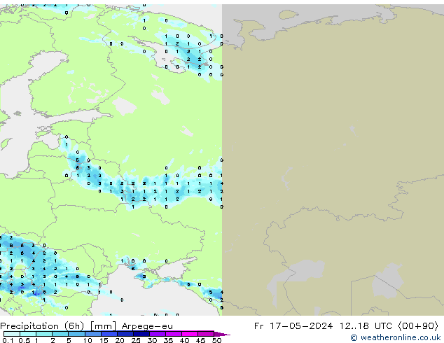 Precipitación (6h) Arpege-eu vie 17.05.2024 18 UTC
