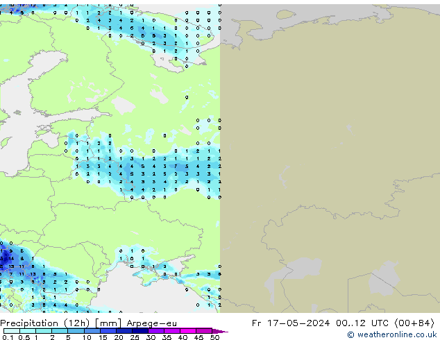 Precipitazione (12h) Arpege-eu ven 17.05.2024 12 UTC