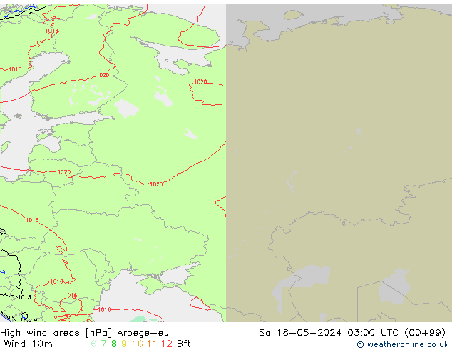 High wind areas Arpege-eu So 18.05.2024 03 UTC