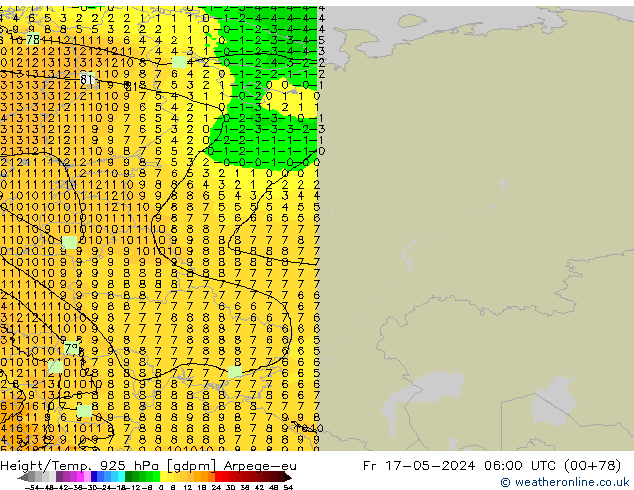 Height/Temp. 925 hPa Arpege-eu Fr 17.05.2024 06 UTC