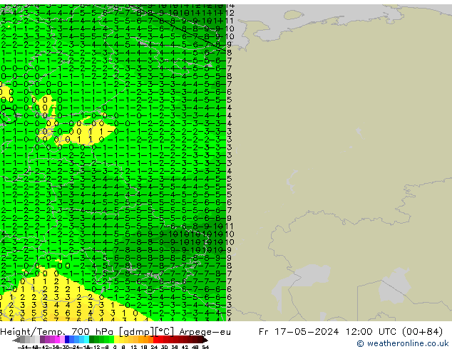 Géop./Temp. 700 hPa Arpege-eu ven 17.05.2024 12 UTC