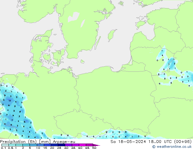 Precipitation (6h) Arpege-eu Sa 18.05.2024 00 UTC