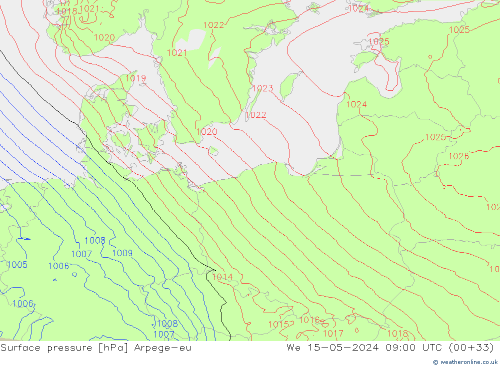 Surface pressure Arpege-eu We 15.05.2024 09 UTC