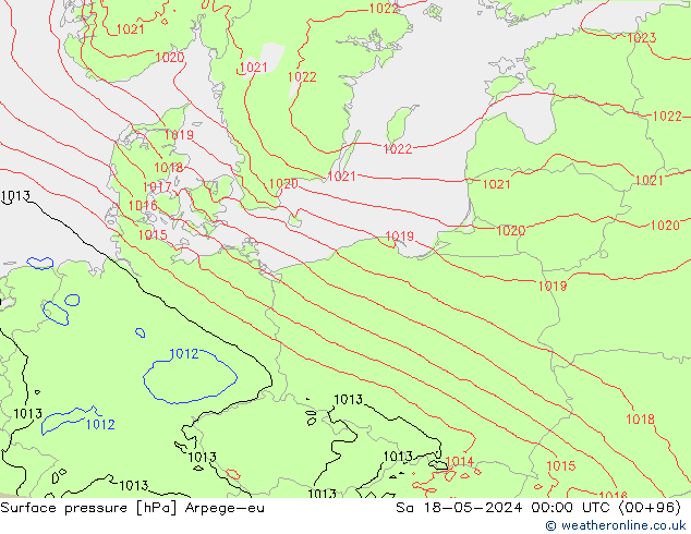 Presión superficial Arpege-eu sáb 18.05.2024 00 UTC