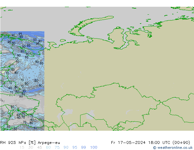 RH 925 hPa Arpege-eu Fr 17.05.2024 18 UTC