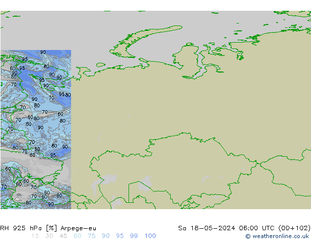 RH 925 hPa Arpege-eu sab 18.05.2024 06 UTC