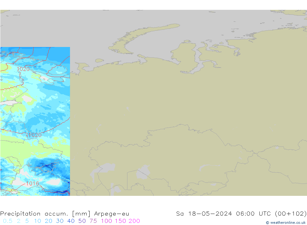 Precipitation accum. Arpege-eu Sa 18.05.2024 06 UTC