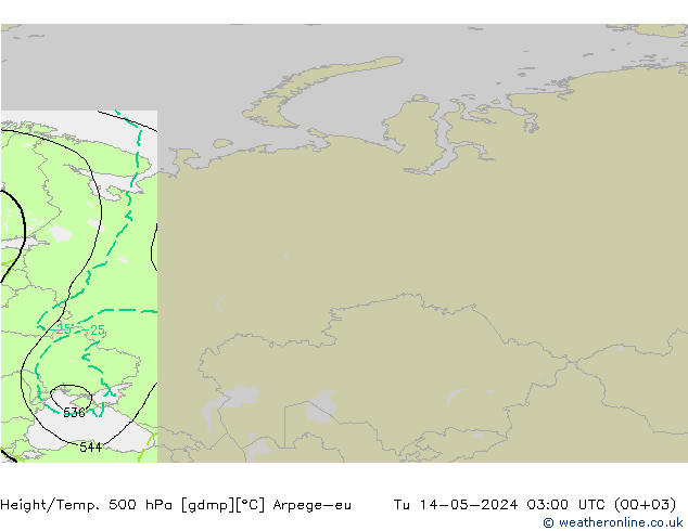 Height/Temp. 500 hPa Arpege-eu Út 14.05.2024 03 UTC