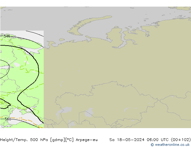Height/Temp. 500 гПа Arpege-eu сб 18.05.2024 06 UTC