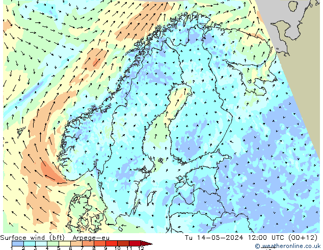 Bodenwind (bft) Arpege-eu Di 14.05.2024 12 UTC