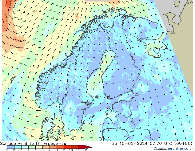 Rüzgar 10 m (bft) Arpege-eu Cts 18.05.2024 00 UTC