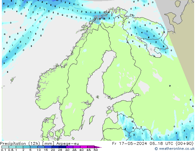 Precipitação (12h) Arpege-eu Sex 17.05.2024 18 UTC