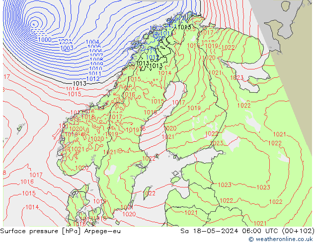 Pressione al suolo Arpege-eu sab 18.05.2024 06 UTC