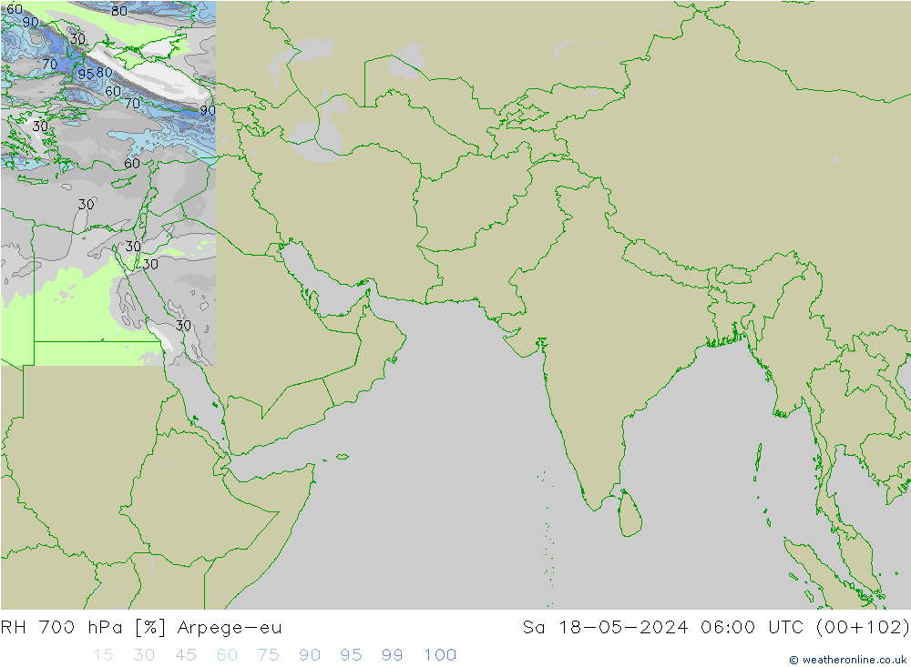 RH 700 hPa Arpege-eu Sa 18.05.2024 06 UTC