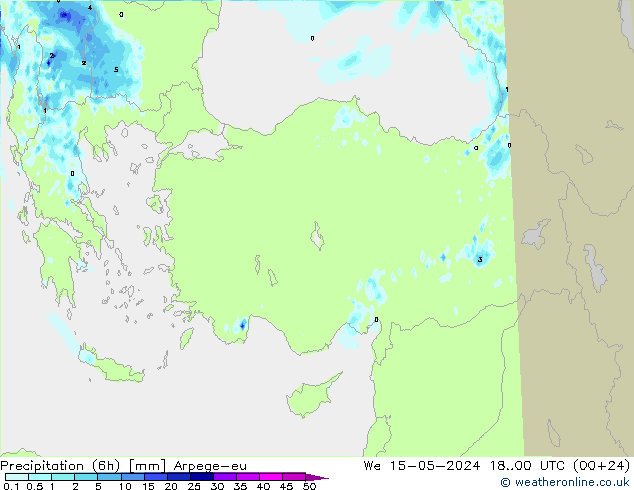 Precipitación (6h) Arpege-eu mié 15.05.2024 00 UTC