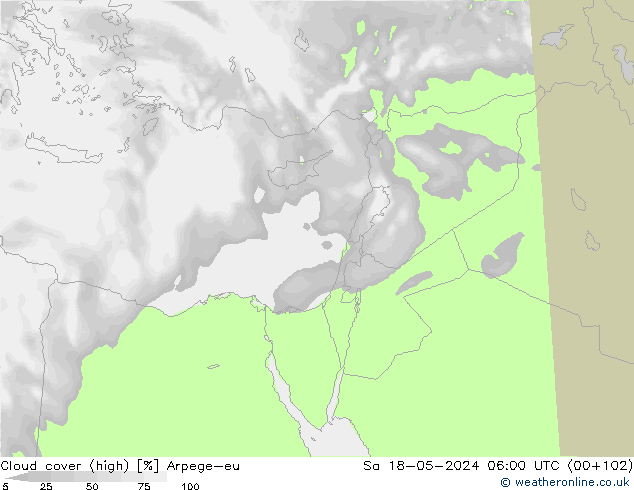Cloud cover (high) Arpege-eu Sa 18.05.2024 06 UTC