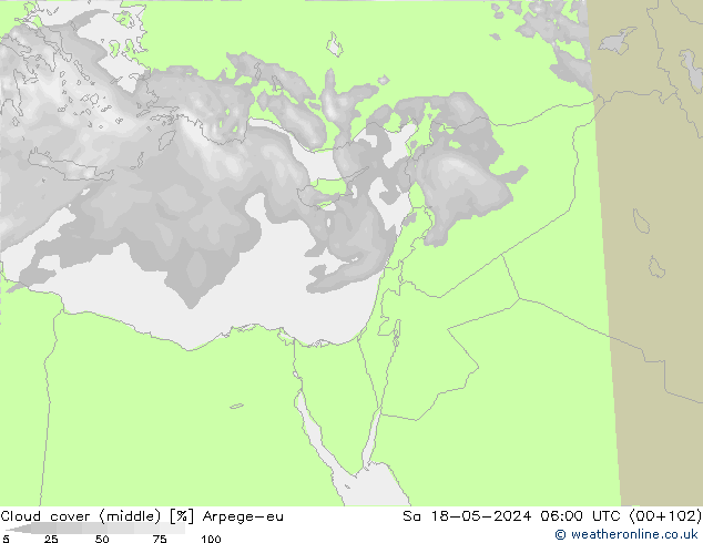 Cloud cover (middle) Arpege-eu Sa 18.05.2024 06 UTC