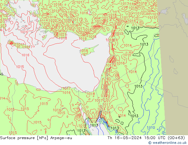 Atmosférický tlak Arpege-eu Čt 16.05.2024 15 UTC