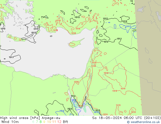 High wind areas Arpege-eu sam 18.05.2024 06 UTC