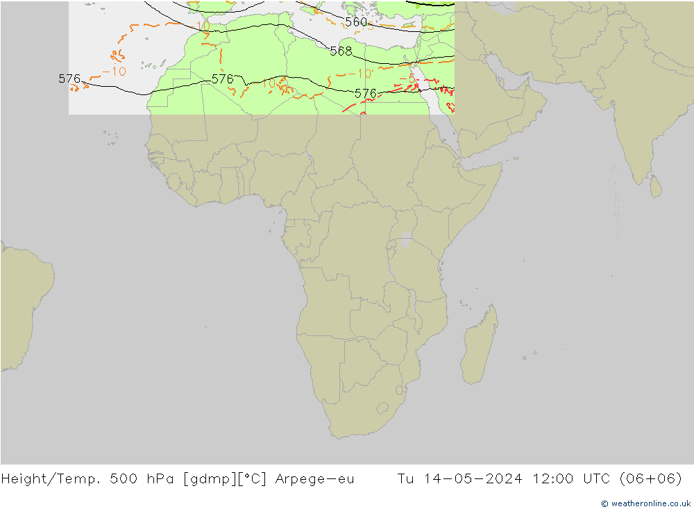 Height/Temp. 500 гПа Arpege-eu вт 14.05.2024 12 UTC