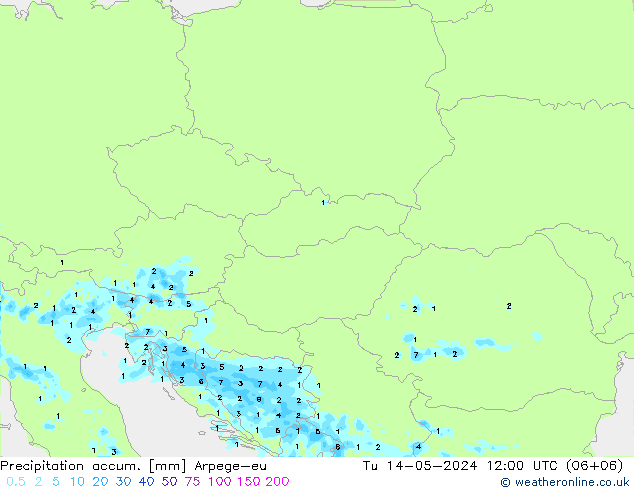 Precipitation accum. Arpege-eu Tu 14.05.2024 12 UTC