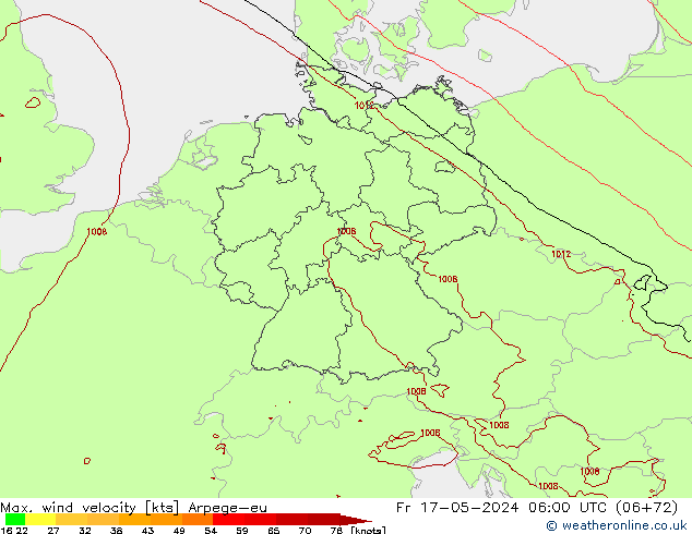 Max. wind velocity Arpege-eu Fr 17.05.2024 06 UTC