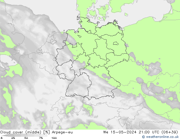 oblačnosti uprostřed Arpege-eu St 15.05.2024 21 UTC
