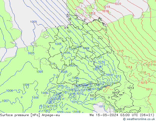 地面气压 Arpege-eu 星期三 15.05.2024 03 UTC