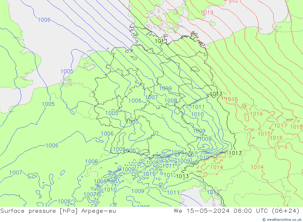 Surface pressure Arpege-eu We 15.05.2024 06 UTC