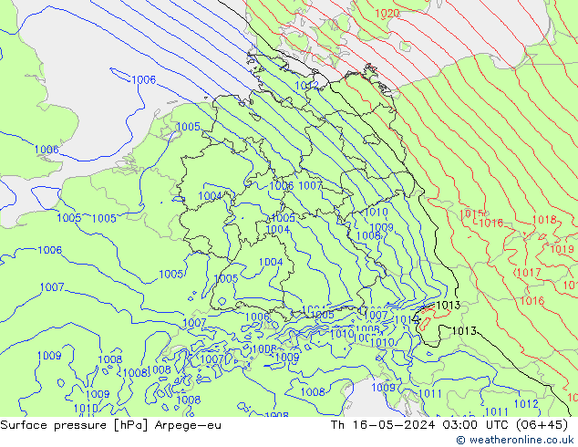 приземное давление Arpege-eu чт 16.05.2024 03 UTC