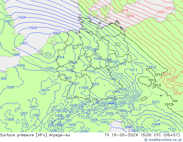 Surface pressure Arpege-eu Th 16.05.2024 15 UTC