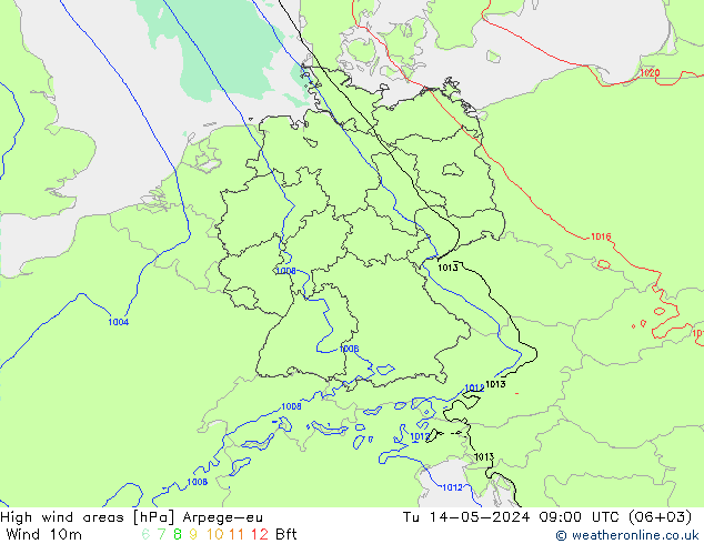 High wind areas Arpege-eu mar 14.05.2024 09 UTC