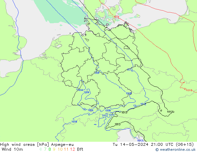 Windvelden Arpege-eu di 14.05.2024 21 UTC