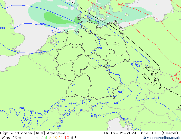 High wind areas Arpege-eu jeu 16.05.2024 18 UTC