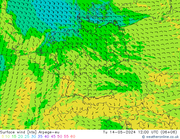 Surface wind Arpege-eu Tu 14.05.2024 12 UTC