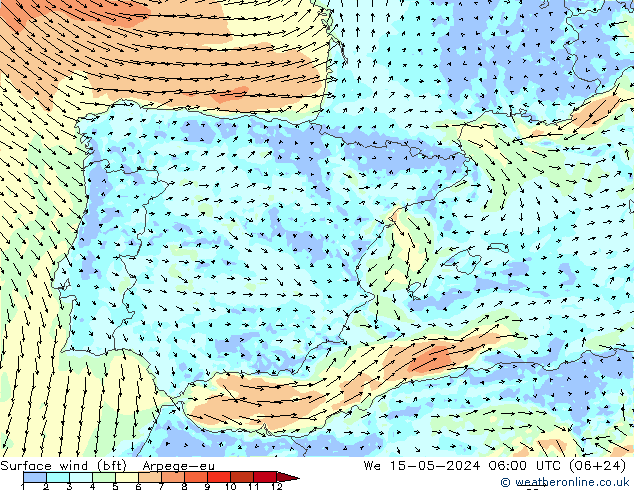 Surface wind (bft) Arpege-eu We 15.05.2024 06 UTC