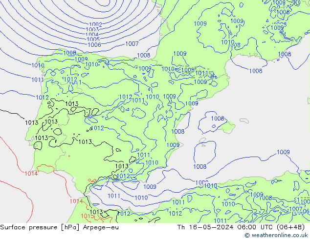 Surface pressure Arpege-eu Th 16.05.2024 06 UTC