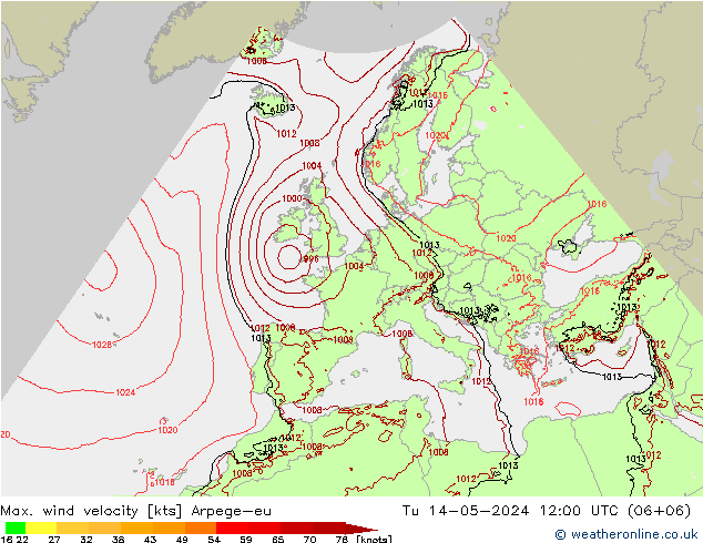 Max. wind velocity Arpege-eu mar 14.05.2024 12 UTC